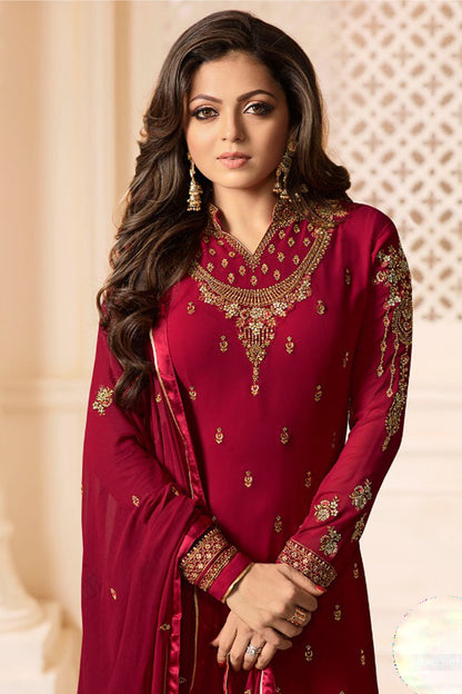 Red Colour Georgette Plus Size Salwar Kameez For Indian Wedding & Festival