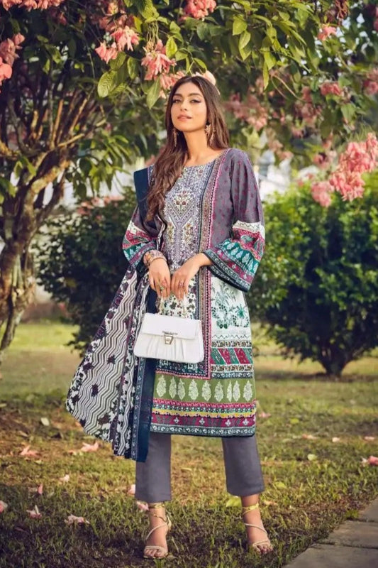 Newest style Dark Grey printed shalwar kameez suits for Casual Wear