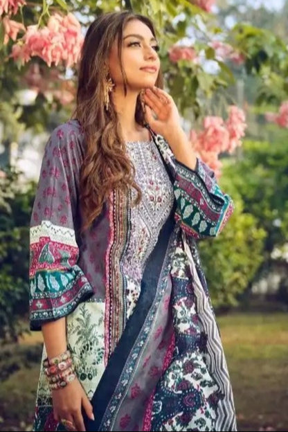 Newest style Dark Grey printed shalwar kameez suits for Casual Wear