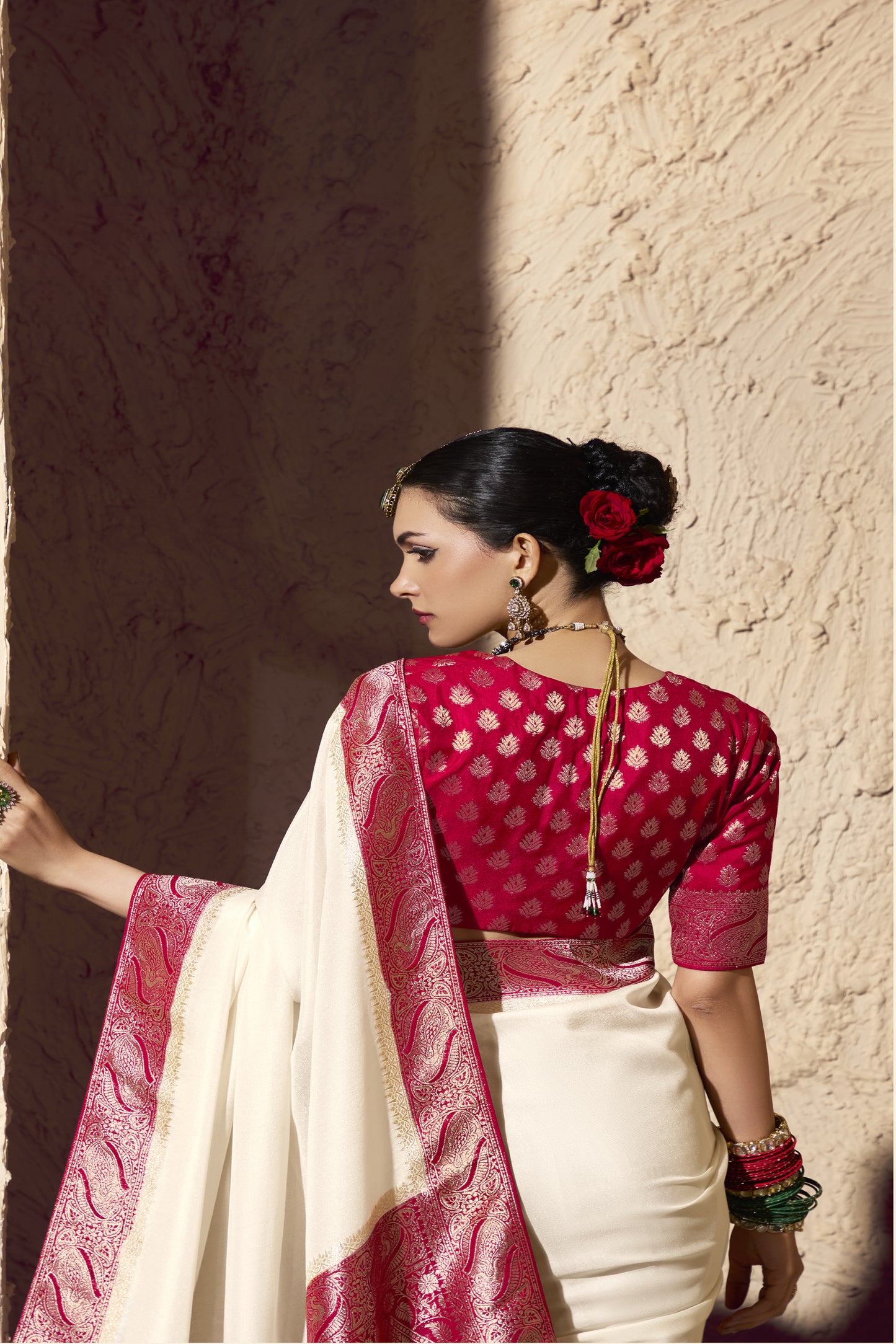 Designer red  Banarasi silk saree for women bridal and party wear fashion.
