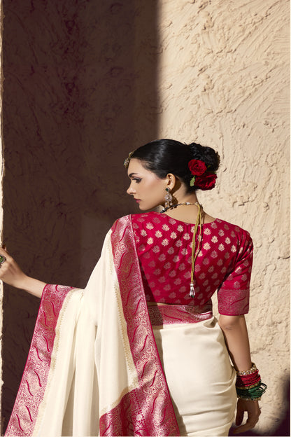 Designer red  Banarasi silk saree for women bridal and party wear fashion.