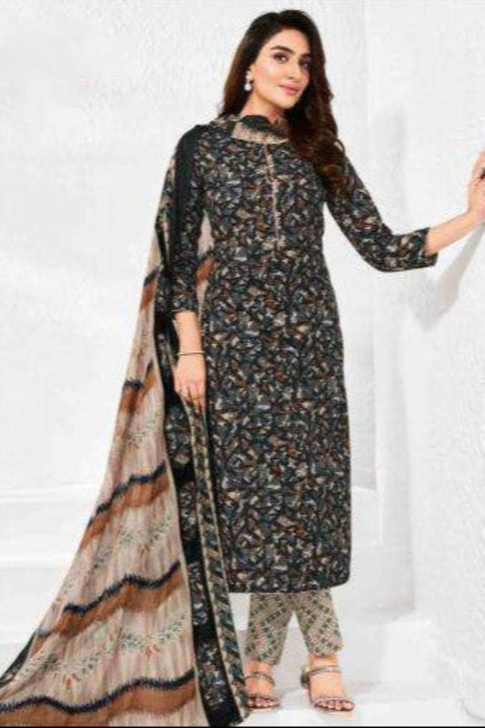 Black Designer Premium Print Salwar Kameez Pant Suit for Everyday Wear