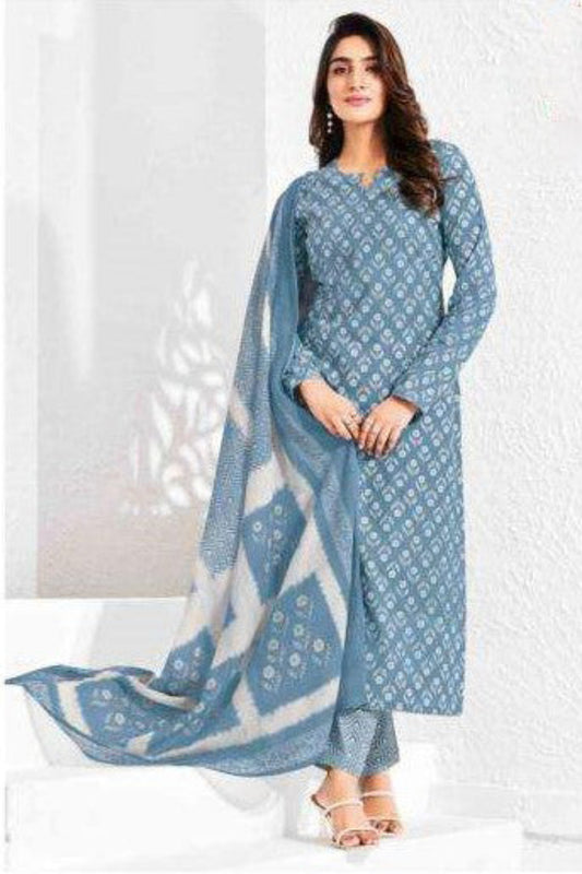 Sky Blue Premium Print Cotton Shalwar Kameez for Everyday Wear
