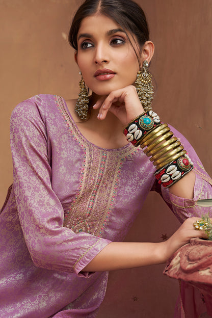 Indian Designer Silk Fabric Embroidery Work Salwar Kameez Plazzo Suits