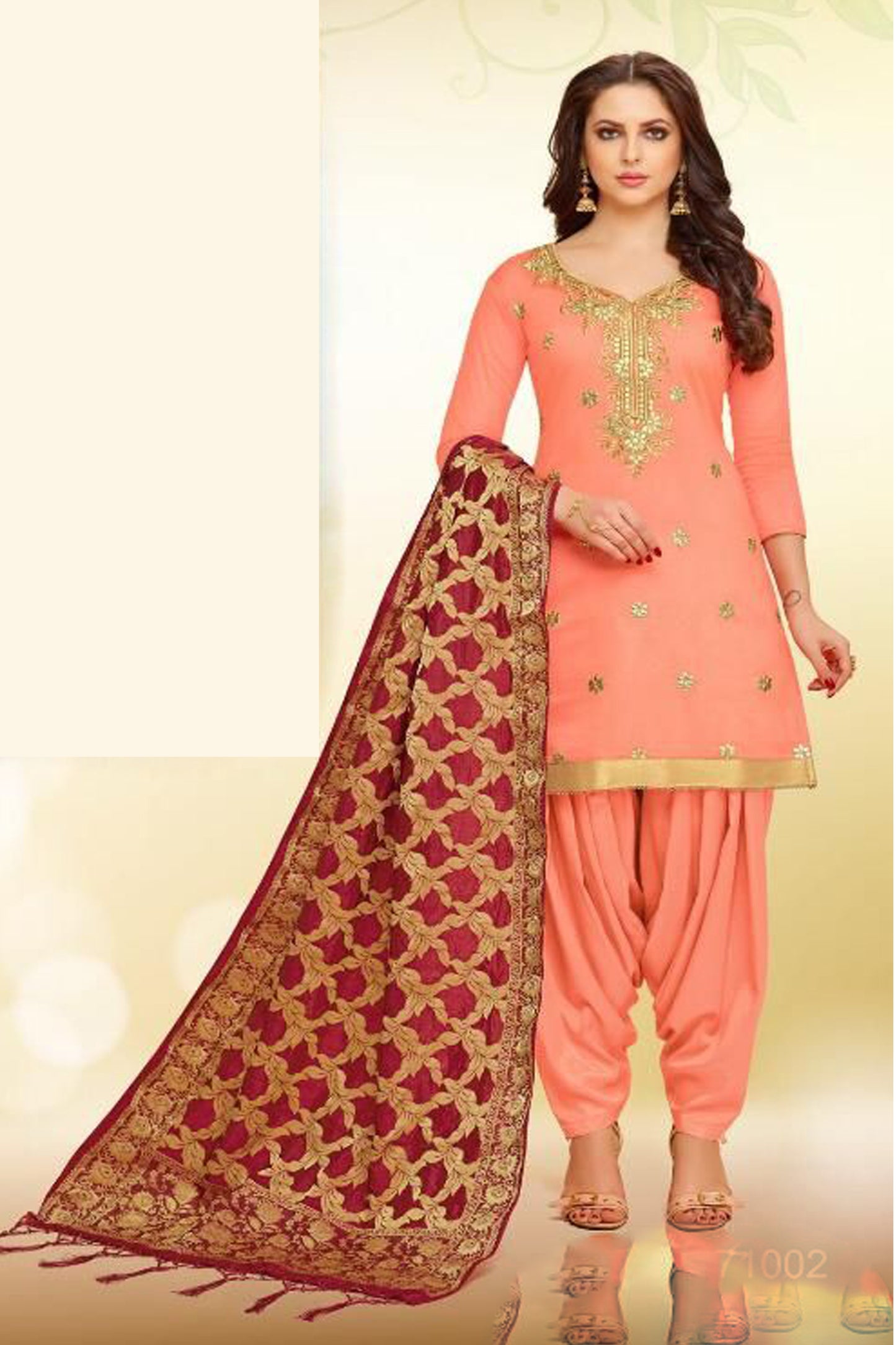 New Punjabi Wedding Style Off Red Color Patiyala With Dupatta