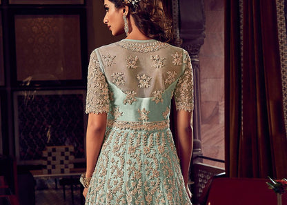 Heavy Embroidery Butterflay Net Work Plazzo Suit For Wedding-Party Suit