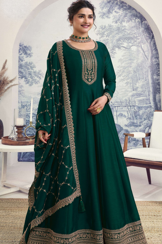 Heavy Embroidery Worked Stitched Silk Georgette Full Flared Anarkali Dupatta Gown Suit's