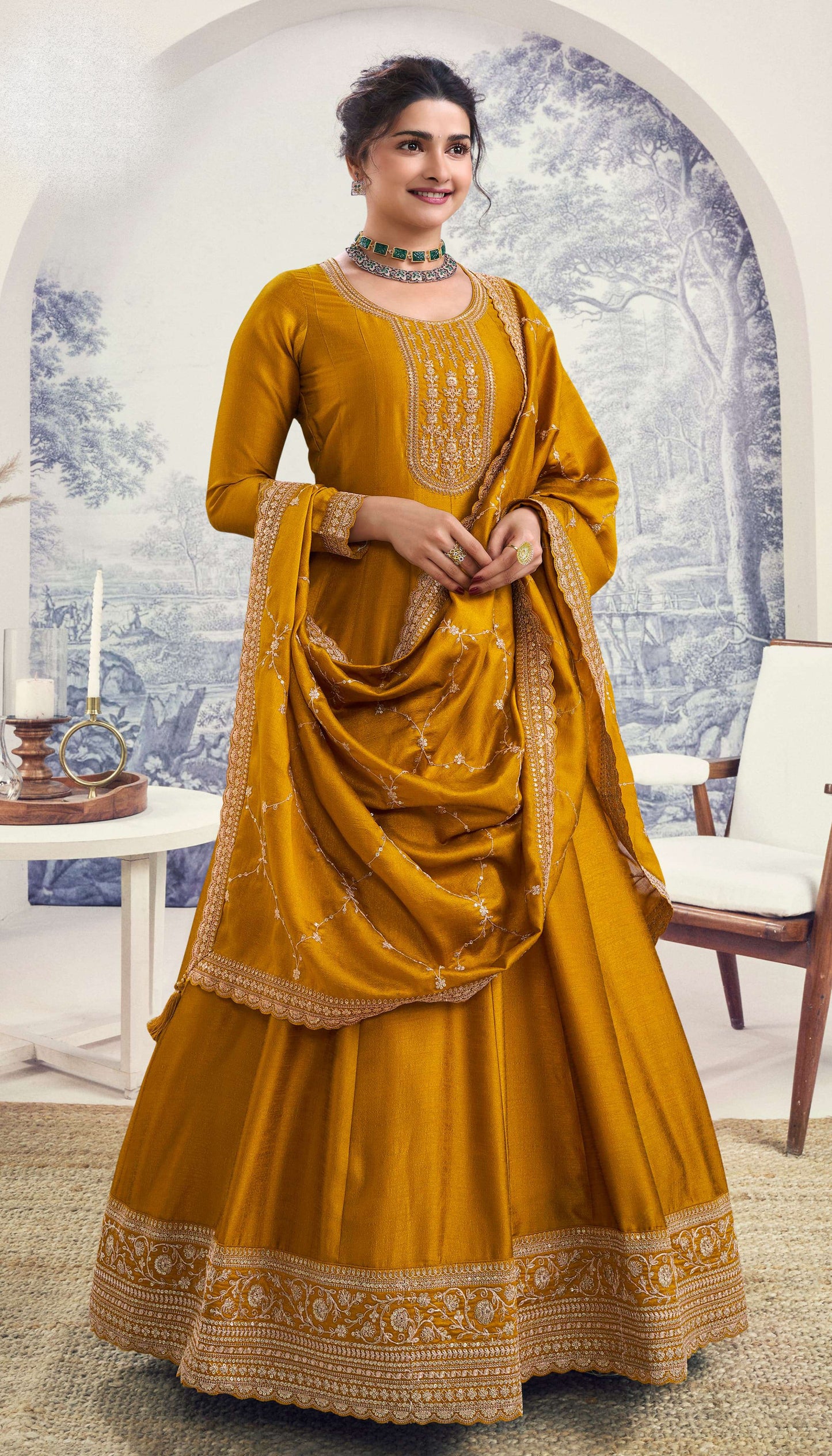 Indian Pakistani Ramzan Eid Party Wear Full Long Stylish Readymade Anarkali Gown Suit