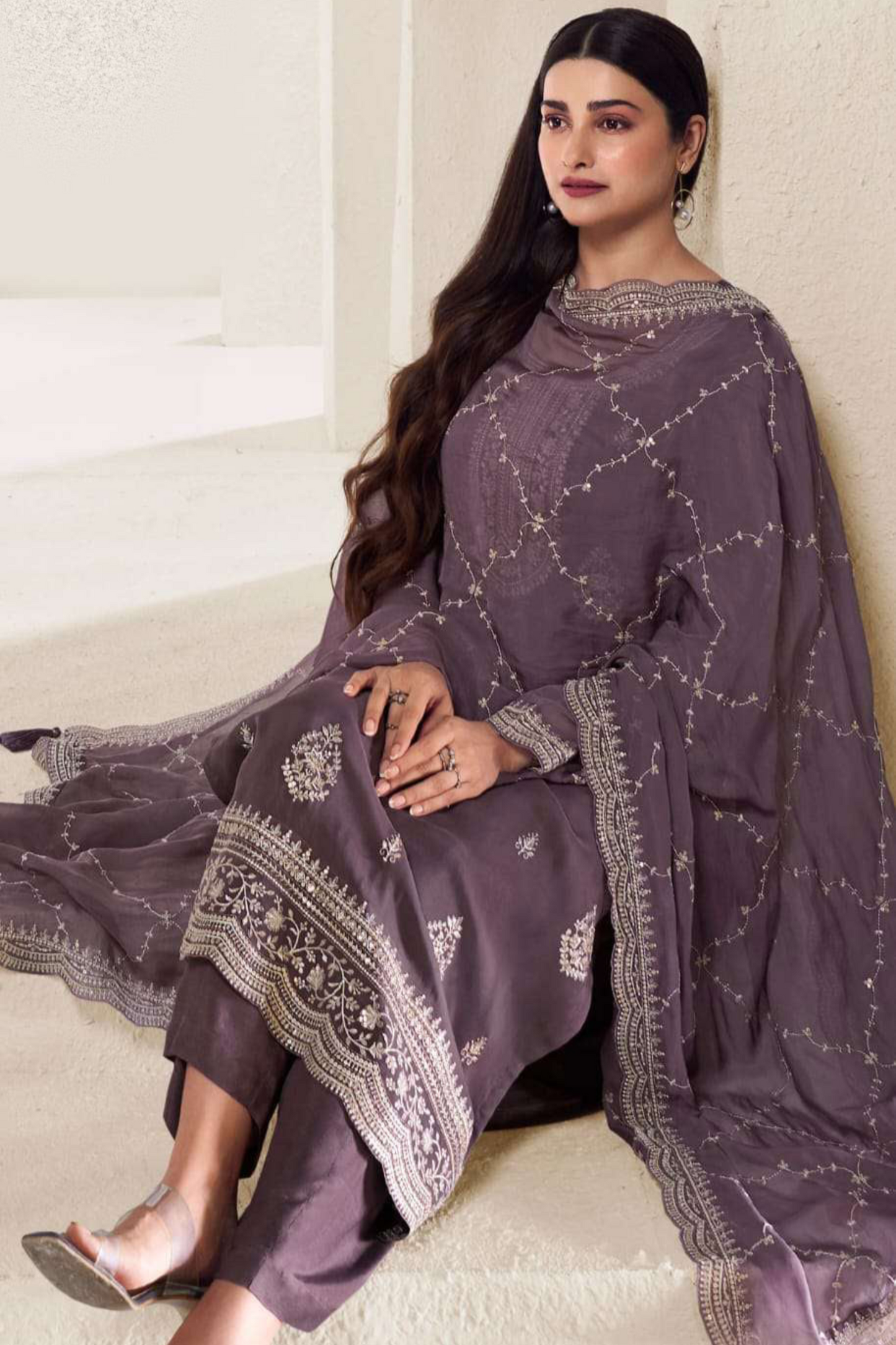 Heavy Embroidery Worked Stylish Ethnic Party Wear Salwar Kameez Organza Dupatta Suit