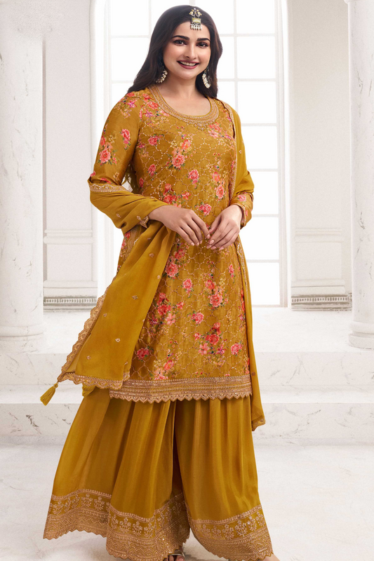 Reception Function Party Wear Embroidery Worked Salwar Kameez Palazzo Dupatta Dress