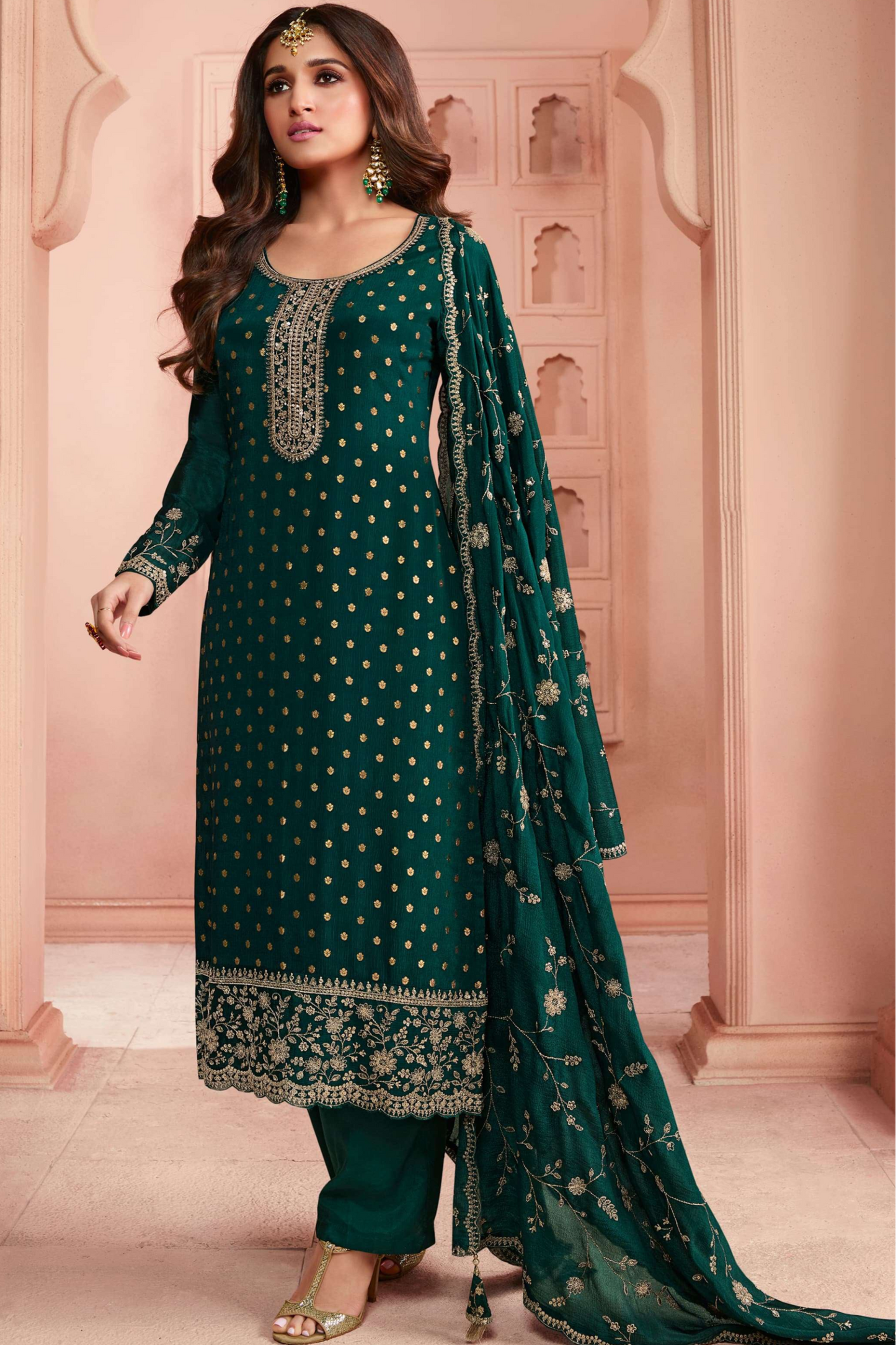 Beautiful Engagement Ceremony Function Party Wear Salwar Kameez Worked Dupatta Suit