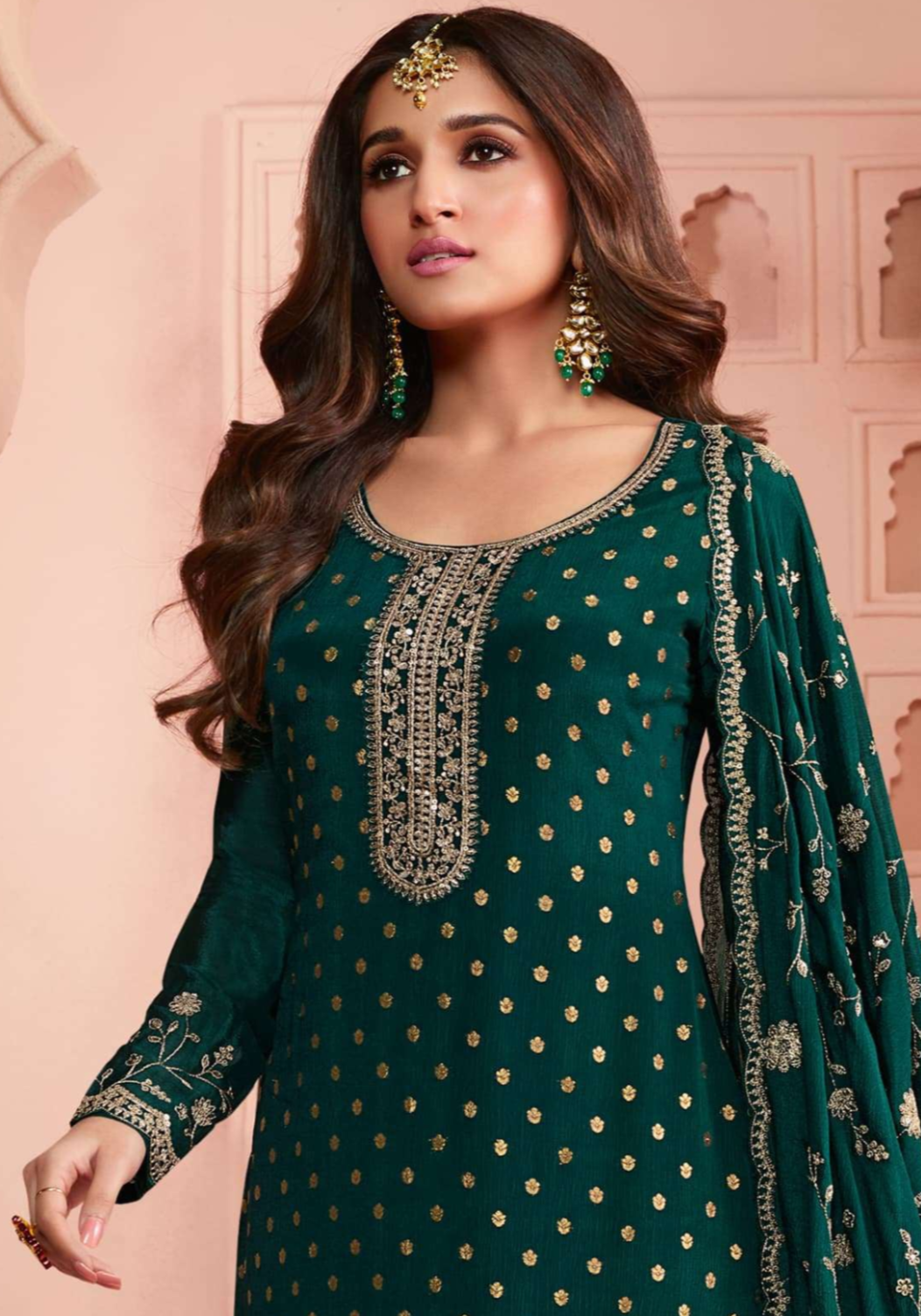 Beautiful Engagement Ceremony Function Party Wear Salwar Kameez Worked Dupatta Suit