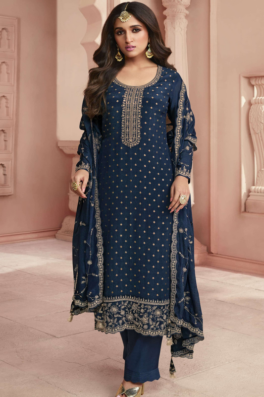 Wedding Reception Stylish Embroidery Worked Salwar Kameez Pant With Dupatta Suits