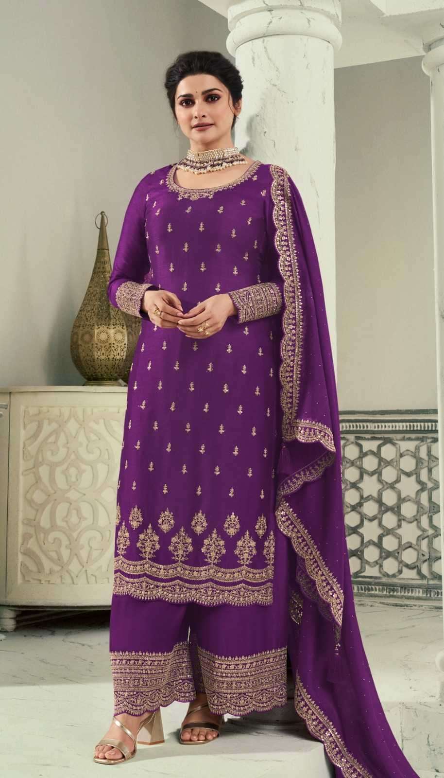 Beautiful Purple Color Ready to Wear Ethnic Party Wear Salwar Kameez Palazzo Dupatta Suit