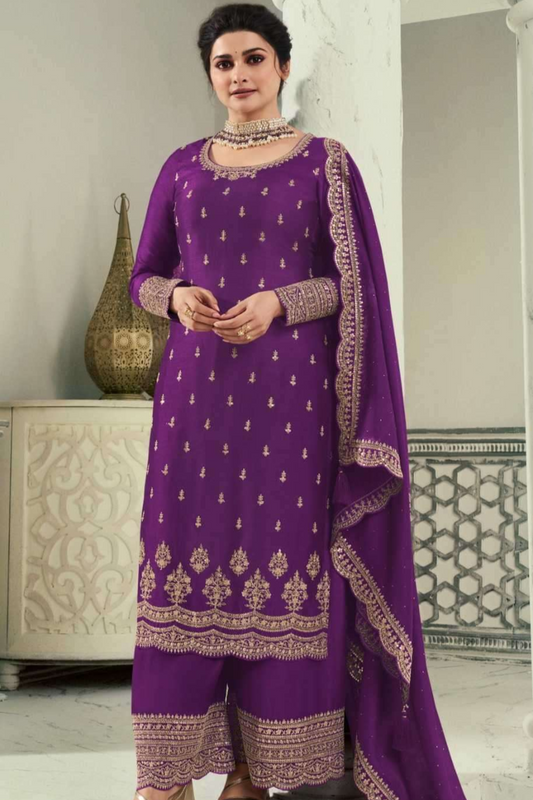 Beautiful Purple Color Ready to Wear Ethnic Party Wear Salwar Kameez Palazzo Dupatta Suit