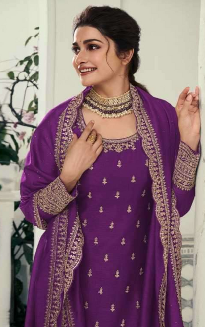 Beautiful Purple Color Ready to Wear Ethnic Party Wear Salwar Kameez Palazzo Dupatta Suit