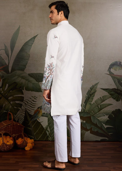 White Kurta Paired With Classic Kurta Pajamas
